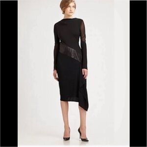 Diane Von Furstenberg Black Longsleeve Dress Sheer Sleeves Asymmetrical Hem